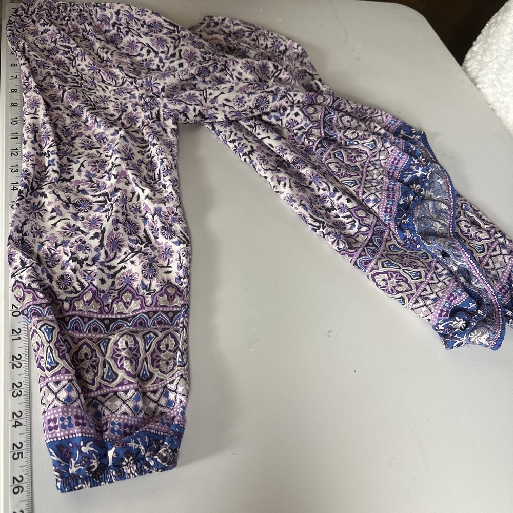 Lucky Brand Boho Peasant Blouse Purple Floral Border Print Cottagecore Top - Picture 8 of 9